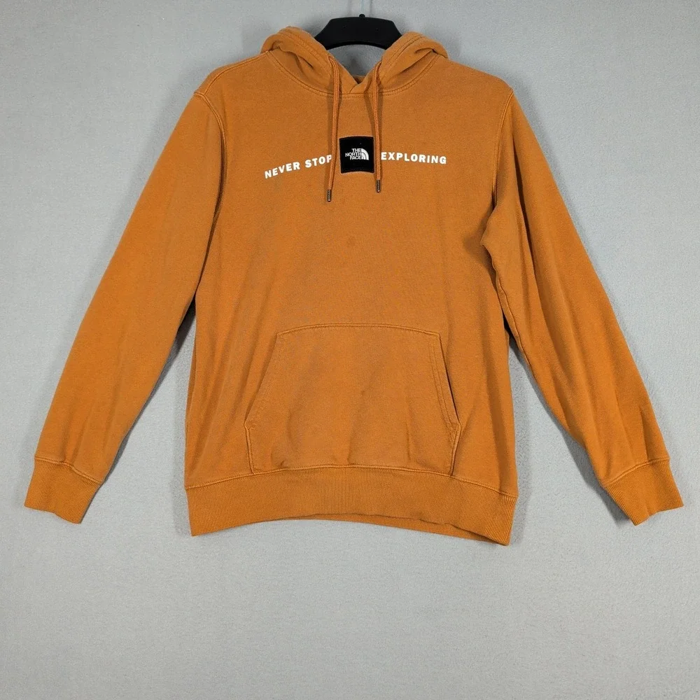 The North Face Hoodie‎ Mens M Orange Never Stop Exploring Pullover Sweatshirt